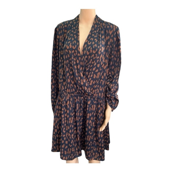 RACHEL Rachel Roy Faux Wrap Cheetah Black and Brown Long Sleeve Dress - Picture 1 of 14